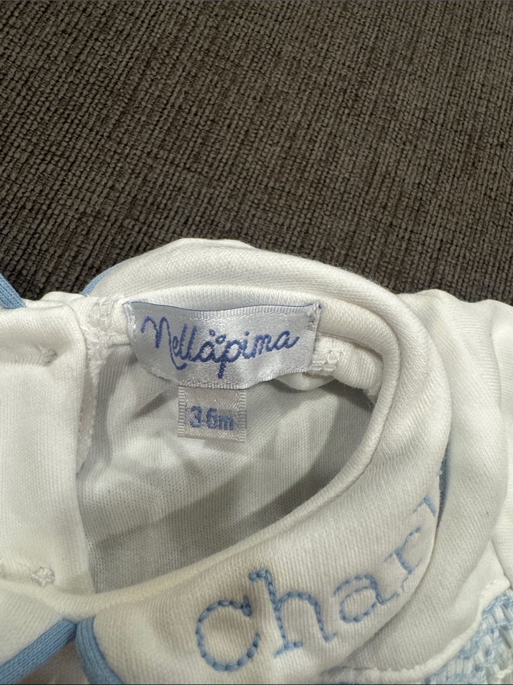 White Footed One-Piece with Blue Smocking - Charlie - Picture 2 of 3
